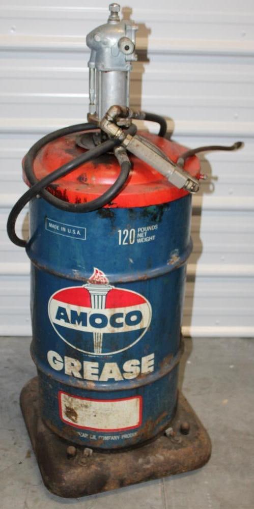 Amoco 120Lbs Grease Barrel With Linken Pump Attachment (1 of 5)