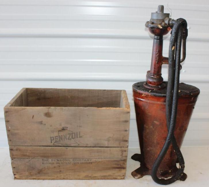 ARO Grease Dispenser and Pennzoil 25 Gallon Square Wooden Can Shipping Crate: Largest is 1x9x31