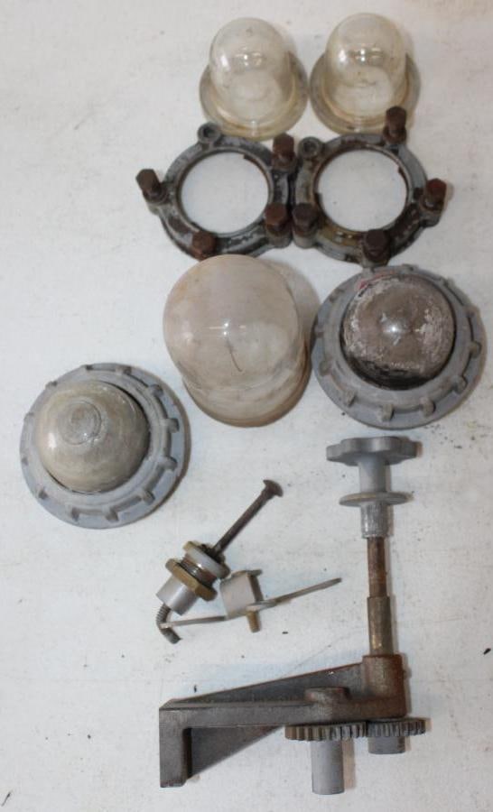 Group of 7 Gas Pump Sight Glass and Other Parts: Largest is 2.75x2.75x4.5
