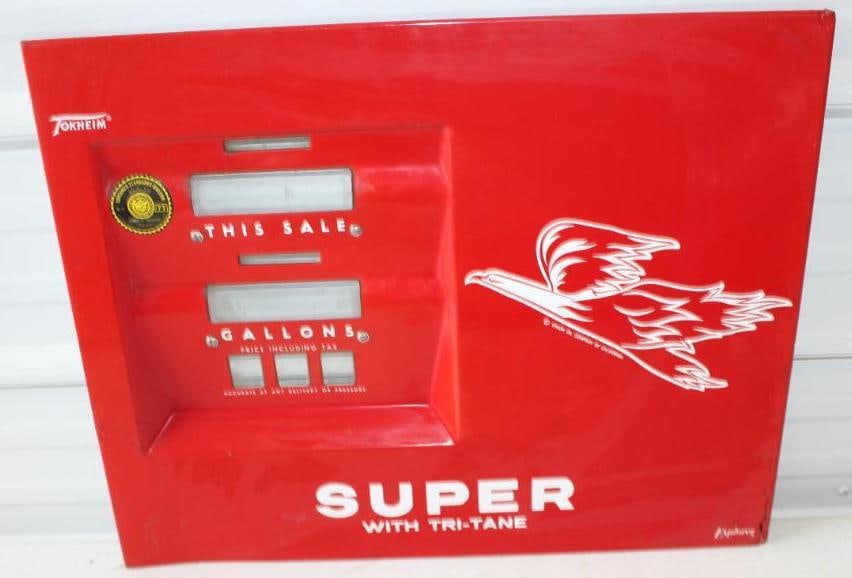 Union Oil Company of California Tokheim Explore Porcelain Super Gas Pump Panel: it has some touch ups along both sides 24" x 19"