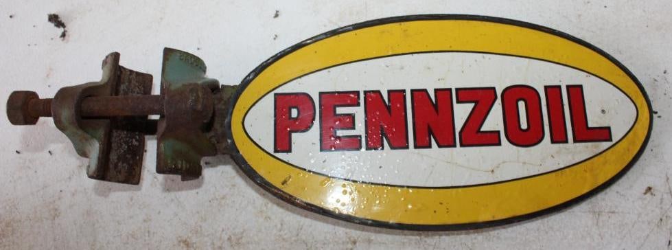 Gas Pump Saddle Clamp Sign With Pennzoil Decals (1 of 3)