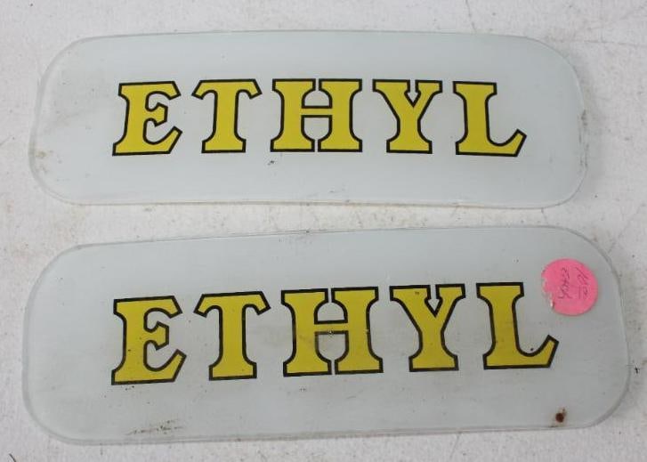 Pair of Curved Ethyl Gas Pump Ad Glass (1 of 2)