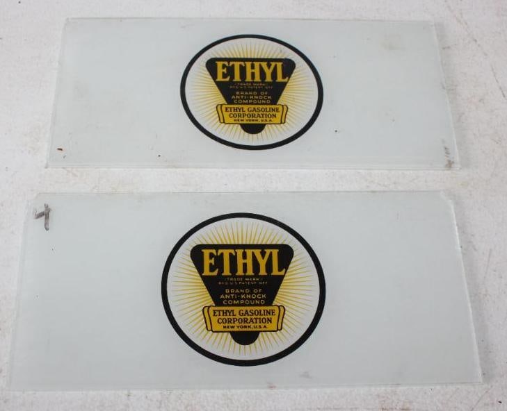 Pair of Ethyl Gasoline Corporation Gas Pump Ad Glass (1 of 2)