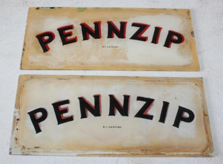 Pair Of Pennzip Gas Pump Ad Glass (1 of 2)