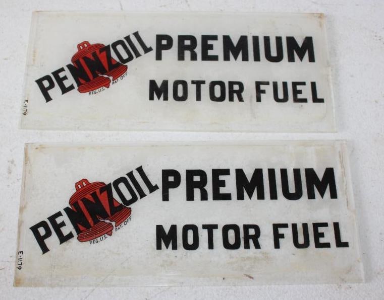 Pair of Pennzoil Premium Motor Fuel Ad Glass (1 of 2)