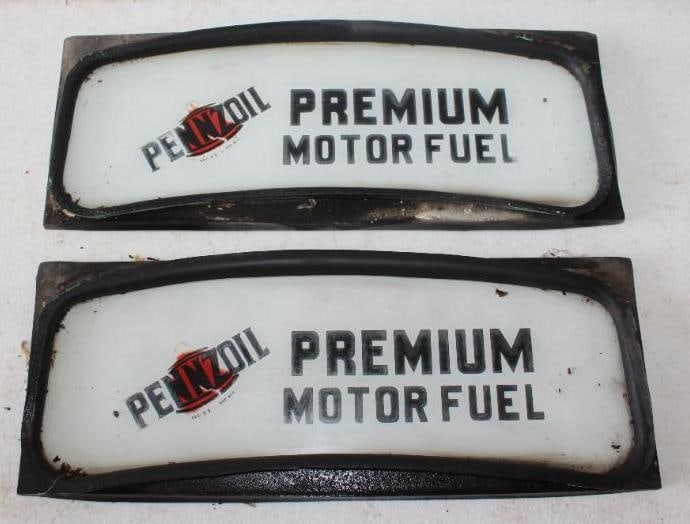 Pair of Pennzoil Premium Motor Fuel Ad Glass (1 of 2)