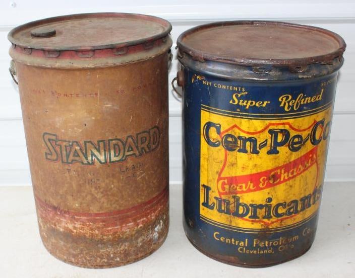 Group of 2 Standard and Central Petroleum 50Lbs Grease Cans: 12x12x147 Each