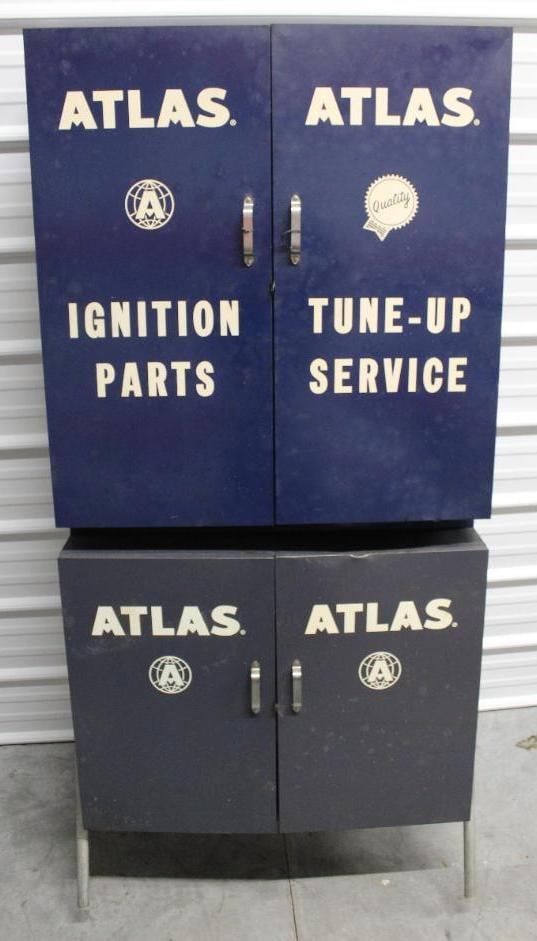 Atlas Ignition Parts And Tune-Up Service Cabinet Stand: 32.5x11.5x70 It Appears That the Legs Have Been Put on Backwards to Cause a Lean Forword. Pick Up Only, Will Not Ship