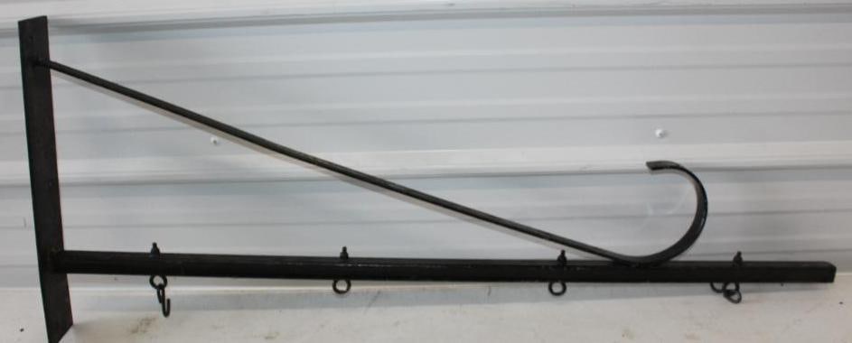 Black Painted Metal Sign Hanging Bracket: 43" x 3" x 17" sign mounting holes are 31" apart
