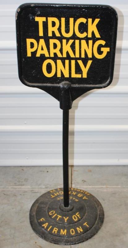 Hand Painted Truck Parking Only Double Sided Cast Iron Sign by the AB Knight Company Fairmont, WV (1 of 6)