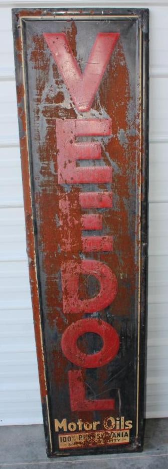 Embossed Veedol Motor Oils Self Framed Vertical Advertising Sign With Original Wood Frame: 17.25x72x1
