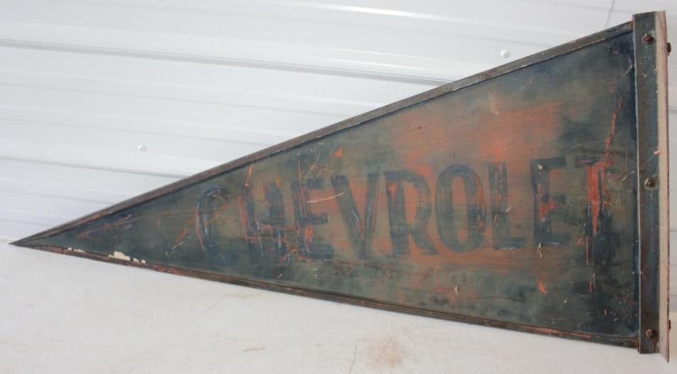 Double Sided Pennant Shaped Chevrolet and Ford Painted Sign (1 of 5)