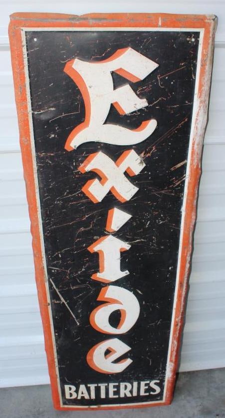 Embossed Exide Batteries Self Framed Vertical Advertising Sign (1 of 7)