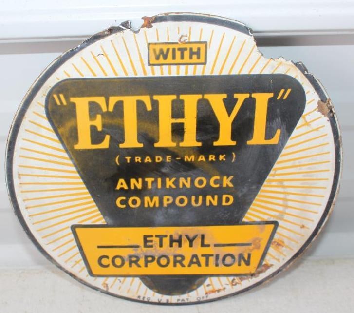 With Ethly Anti Knock Compound Porcelain Gas Sign (1 of 2)