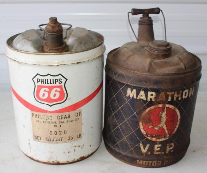 Group of 2 Marathon V.B.V. and Phillips 66 5 Gallon Oil Cans (1 of 7)