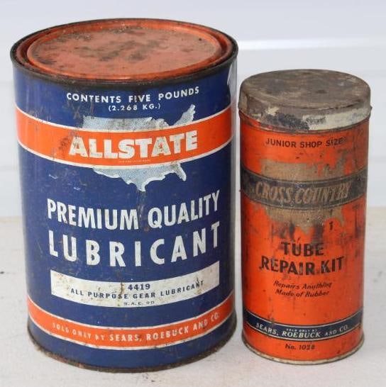 Group of 2 Allstate and Cross Country Grease Can and Tire Repair Kit (1 of 2)