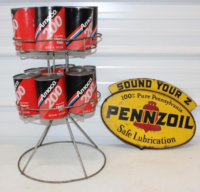 Pennzoil Sound Your Z Safe Lubrication Oil Can Rack with 12 Oil Cans (1 of 8)
