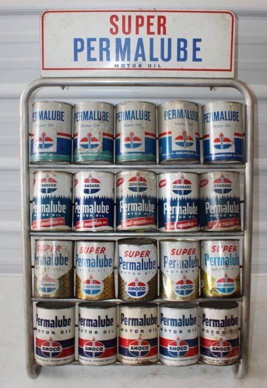 25 Can Super Permalube Oil Can Rack with American, Standard, & Amoco Permalube Cans (1 of 6)