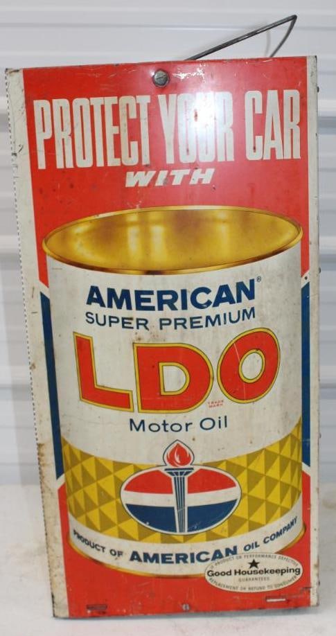 American Oil LDO & Atlas Tires Advertising Tin Litho Trash Can (1 of 5)
