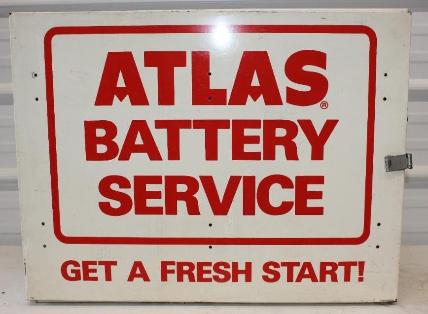 Atlas Battery Service "Get A Fresh Start" Advertising Cabinet with Original Hardware & Instructions: 29" x 7.5" x 22.5"
