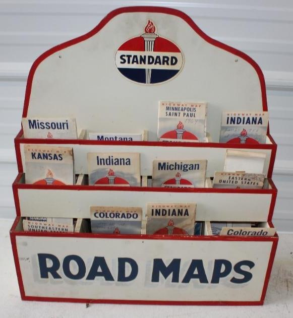 Hand Painted Wooden Standard Oil Map Rack with 12 Gas Station Road Maps (1 of 6)