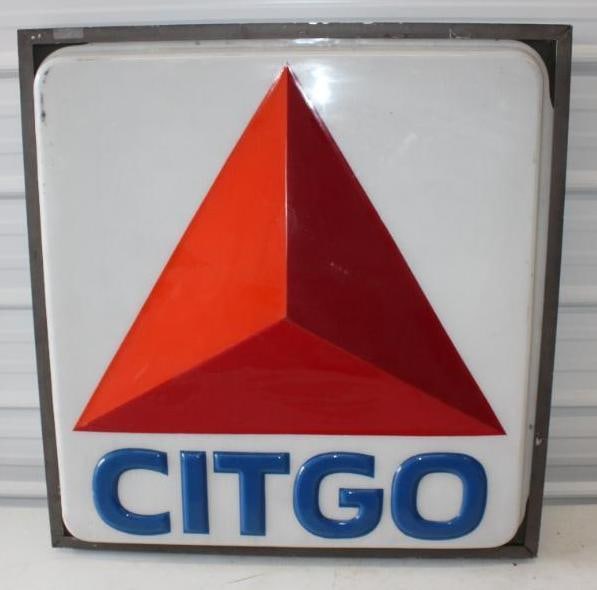 Citgo Embossed Light Up Gas Station Advertising Sign: 35x37x7 Is untested, Will not ship and Pick up Only