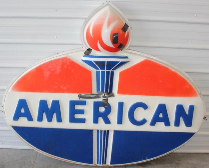 Embossed Plastic American Gas Station Sign Lens With Original Sign Ring (1 of 12)