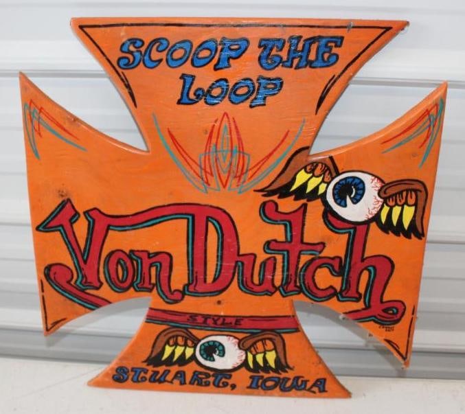 Von Dutch Hand Painted Iron Cross Shaped Wooden Sign (1 of 4)