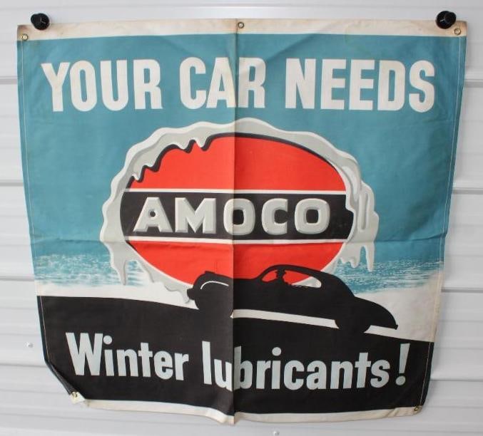 Amoco Your Car Needs Winter Lubricants Advertising Canvas Banner With Car Scene (1 of 3)