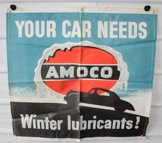 Amoco Your Car Needs Winter Lubricants Advertising Canvas Banner With Car Scene (1 of 4)