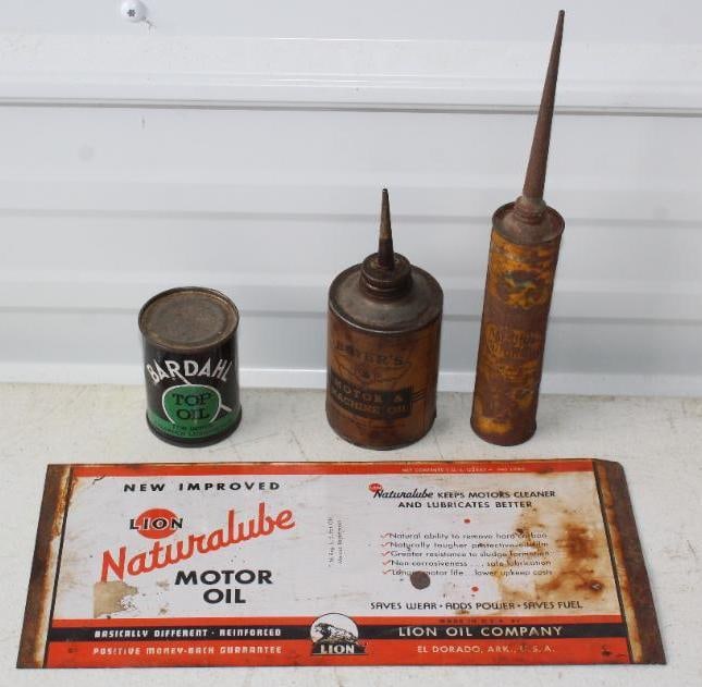 Group of 4 Lion, Bardahl, En-Ar-Co and Boyer's Oil Cans and Oilers (1 of 5)