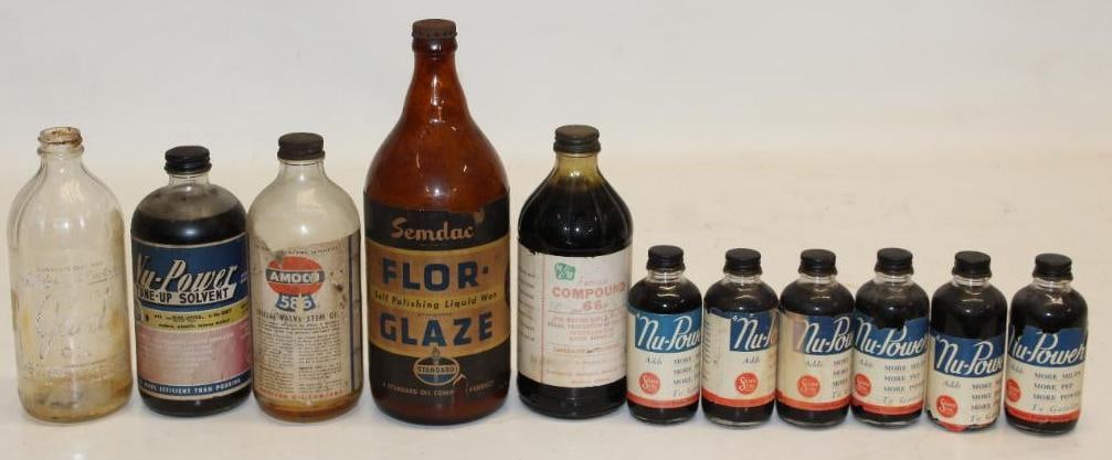 Group of 11 Glass Oil Bottles with Paper Labels (1 of 5)