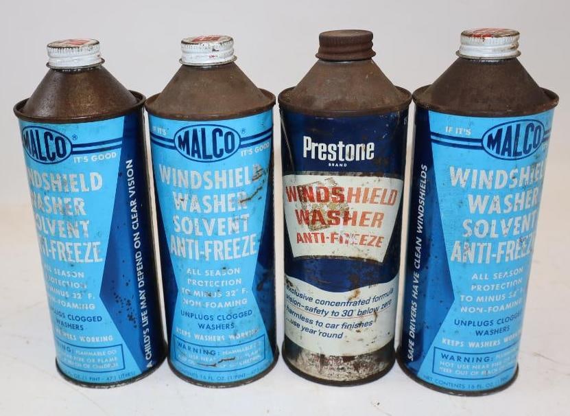 Group of 4 Malco and Prestone Cone Top Windshield Washer Cans (1 of 2)