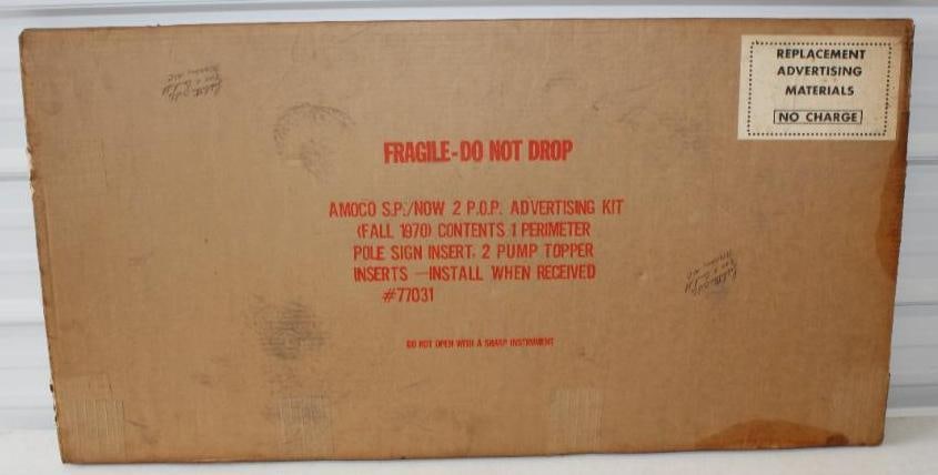 Fall 1970 Amoco Pole Sign and Pump Topper Unopened Advertising Kit: 47x24x1