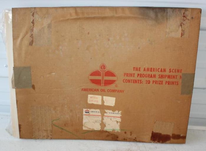 American Oil American Scene Gas Station Print Promotion Pictures In Original Box: 24.5x19