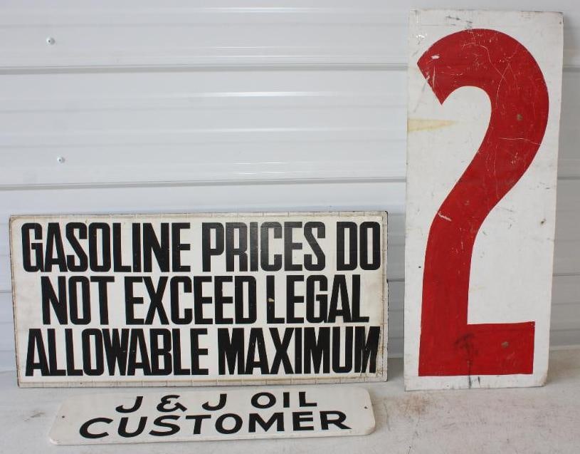Group of 3 Gasoline Price, J&J Oil and Aluminum Gas Station Number Signs (1 of 5)