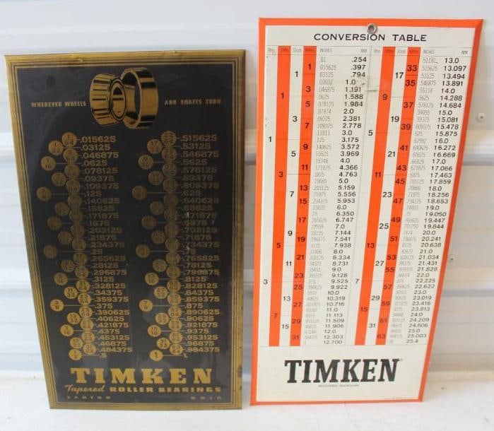 Group of 2 Timken Roller Bearing Conversion Table TOC Advertising Sign: Largest is 12x22