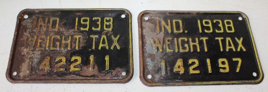 Group of 2 1938 Indiana Weight Tax License Plates (1 of 5)