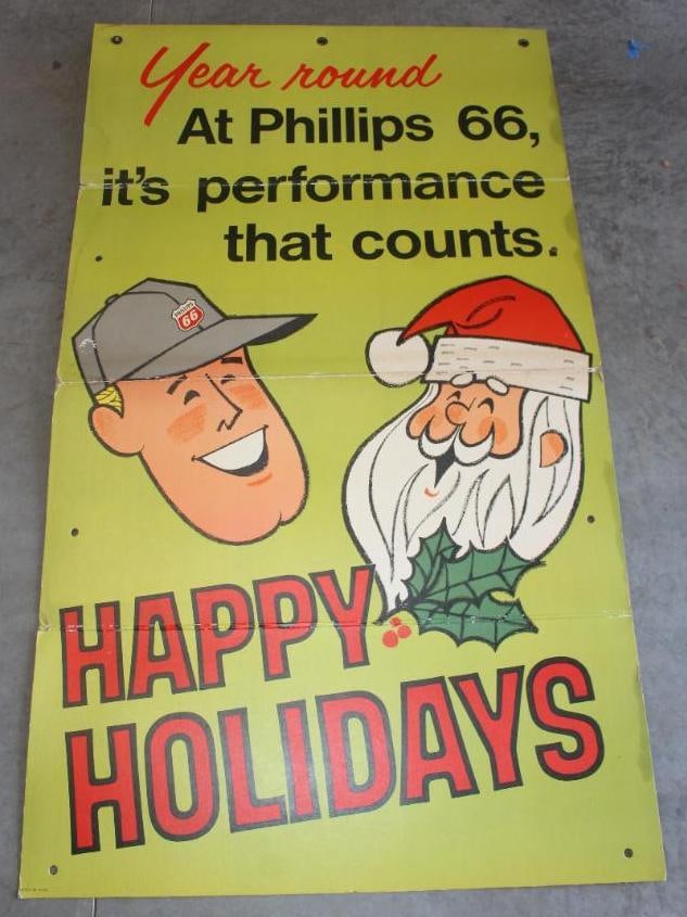 Phillips 66 Happy Holidays Cardboard Window Sign With Santa (1 of 5)