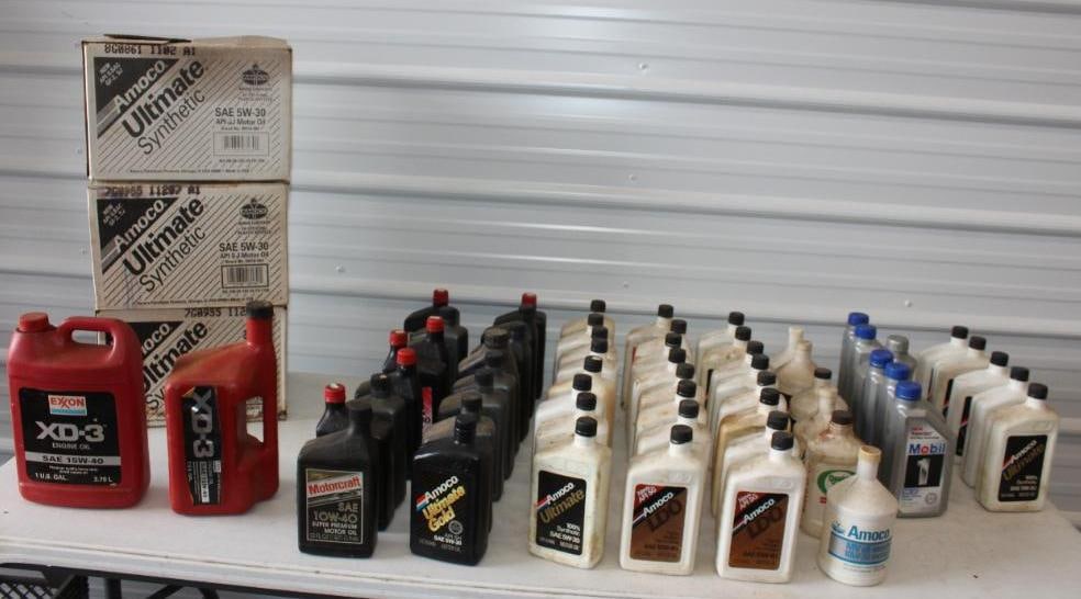 Group of 96 Plastic Gallon and Qt Empty Oil Bottles: Largest is 128oz