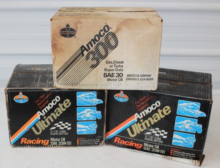Group of 36 Amoco Ultimate Racing and 300 Plastic Qt Oil Plastic Bottles: 32oz Each, All are Full