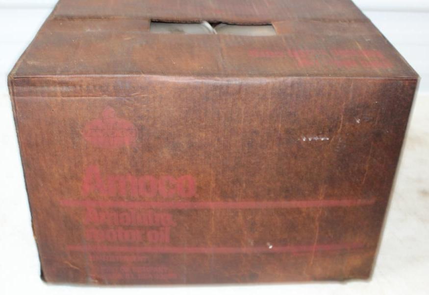 Group of 24 Red Amoco Amolube Full Composite 1 Quart Oil Cans in Unopened Case (1 of 4)