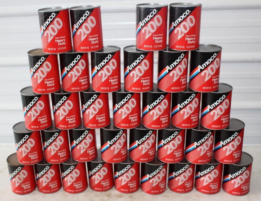 Group of 34 - 1 Quart Amoco 200 HD Composite Oil Cans (1 of 4)