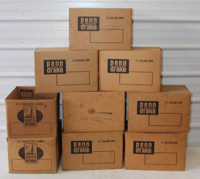 Group of 9 - 1 & 2 Gallon Penn Drake Oil Can Boxes (1 of 5)