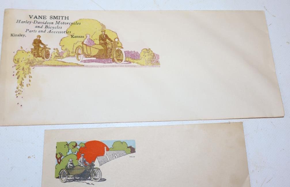 Group Of 2 Early Harley-Davidson Motorcycle & Bicycle Vane Smith Unused Advertising Envelopes - 2