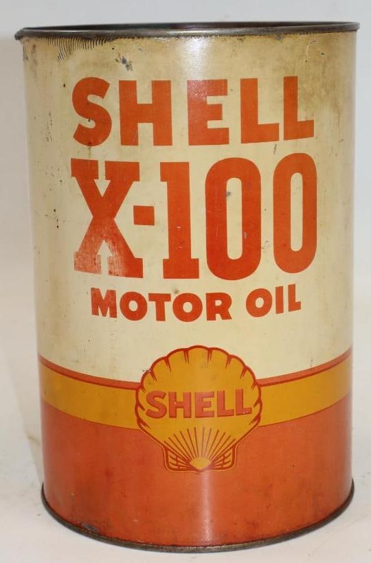 Shell X100 5 Quart Metal Oil Can: 6.5" x 6.5" x 9.5" empty and no top lid