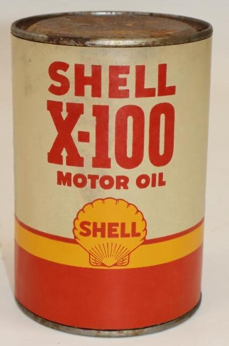 Shell X-100 1 Quart Composite Oil Can with Paper Label (1 of 4)