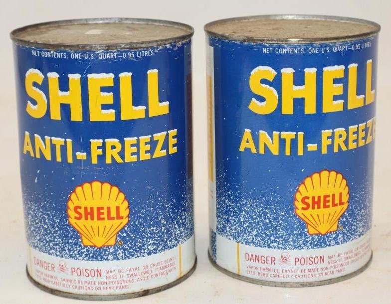 Group of 2 Shellzone Antifreeze 1 Quart Metal Oil Cans: 32 oz each both are full