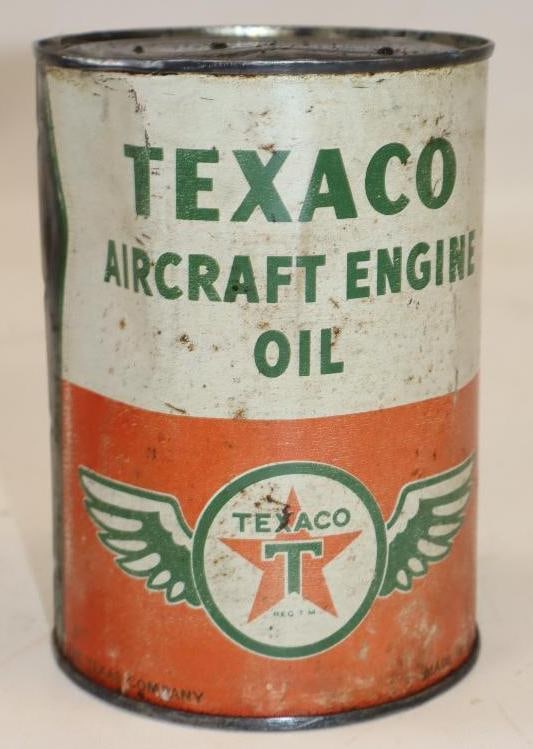 Texaco Aircraft 1 Quart Metal Oil Can: 32 oz full