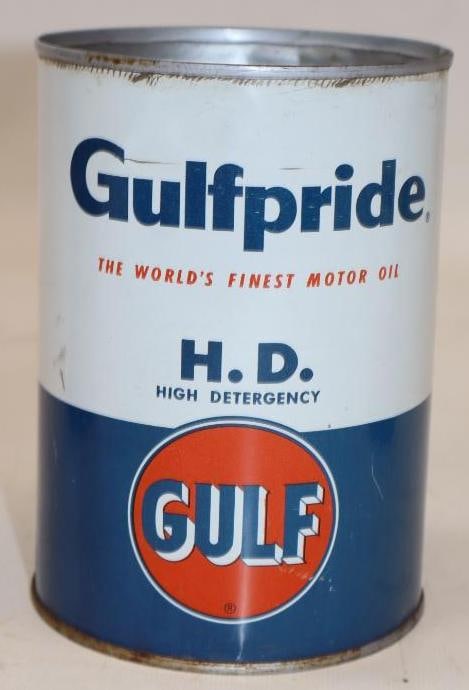 Gulf Pride HD 1 Quart Metal Oil Can: 32 oz empty missing top lid